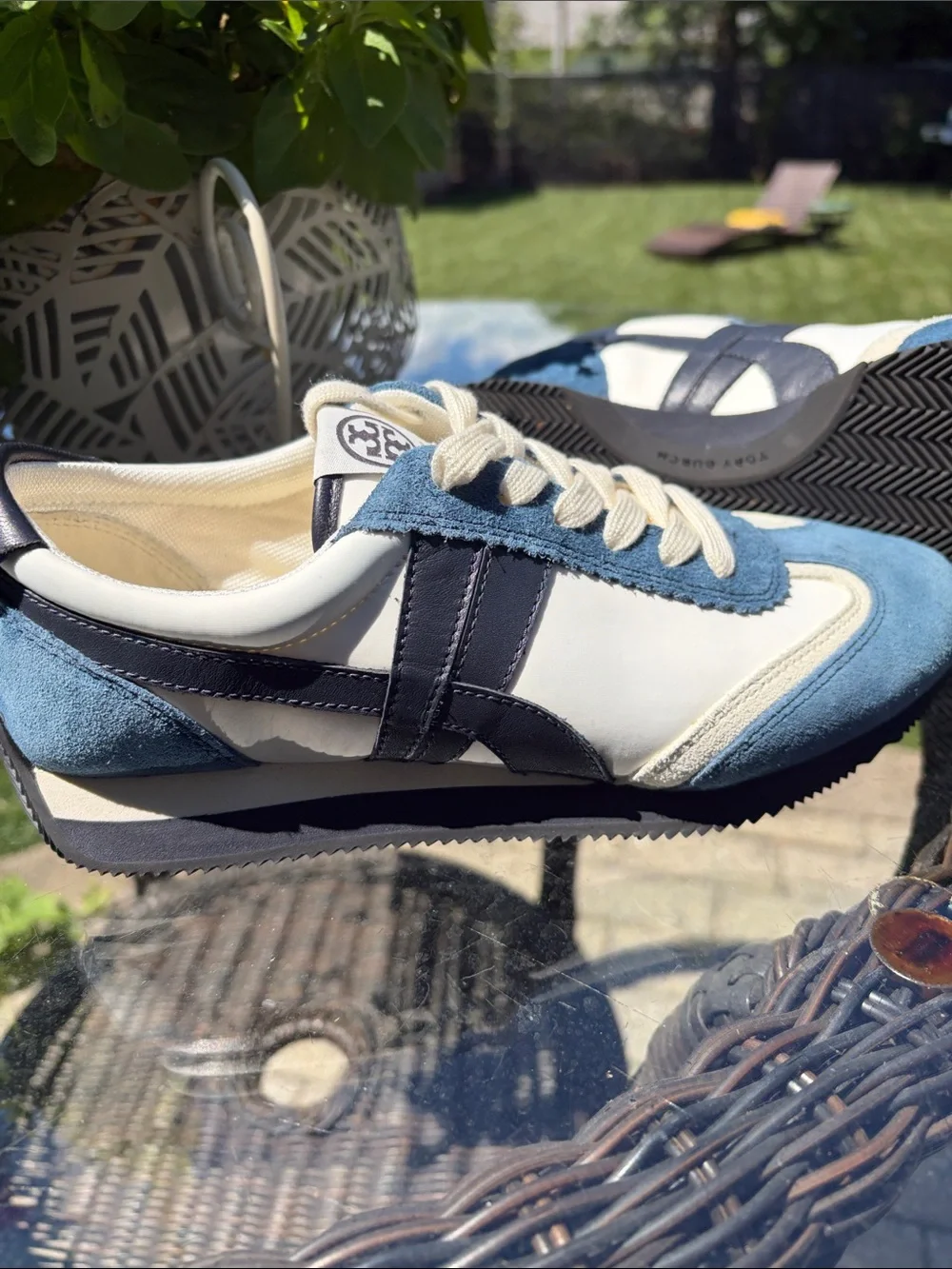 Tory Burch Blue and White Suede & Leather Sneakers